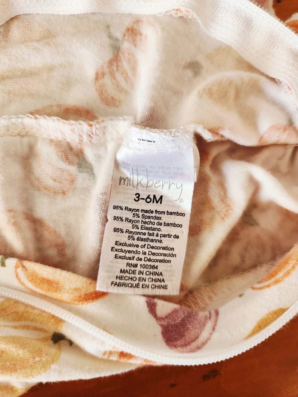 Milkberry 3-6 Month Bamboo Pumpkin Print Footie